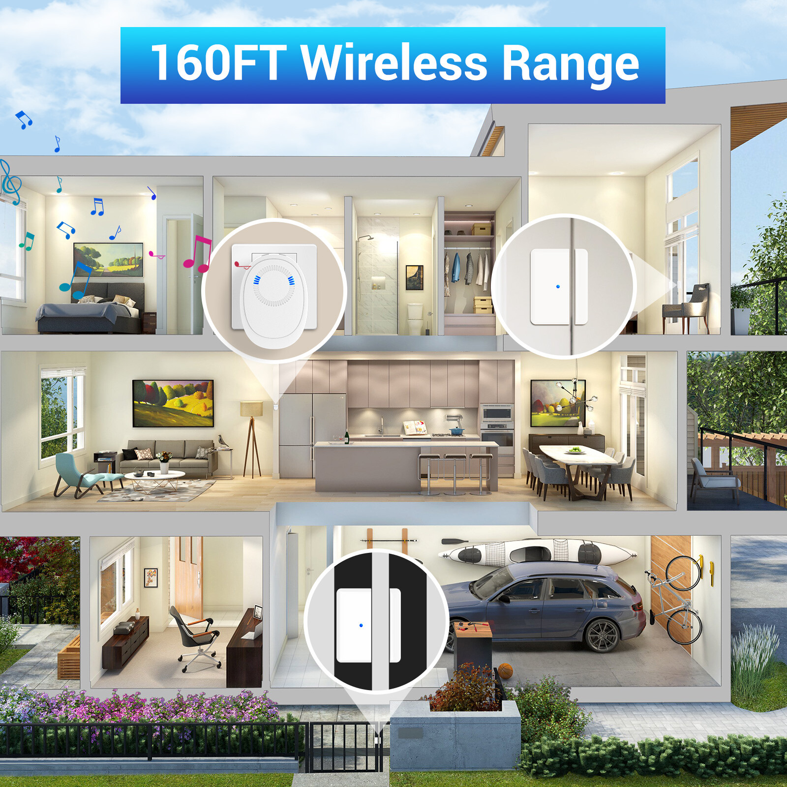 Magnetic Sensor Wireless Window Door Open Sensor Alarm 58 Chime Home Security