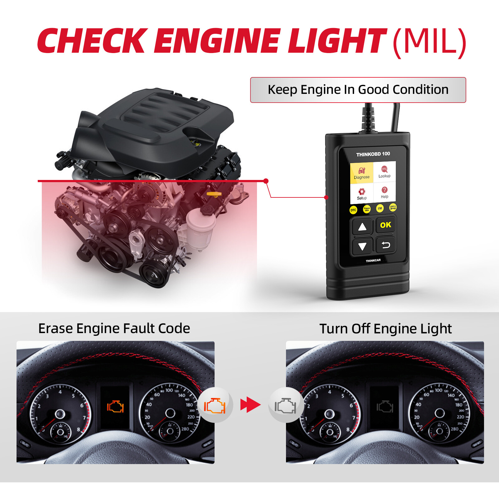 THINKCAR OBD100 Code Reader OBD2 Car Scanner Engine Auto Fault Diagnostic Tool