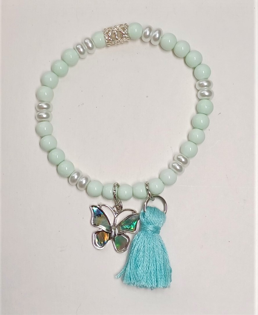 Butterfly Charm Sky Blue Beaded Bracelet