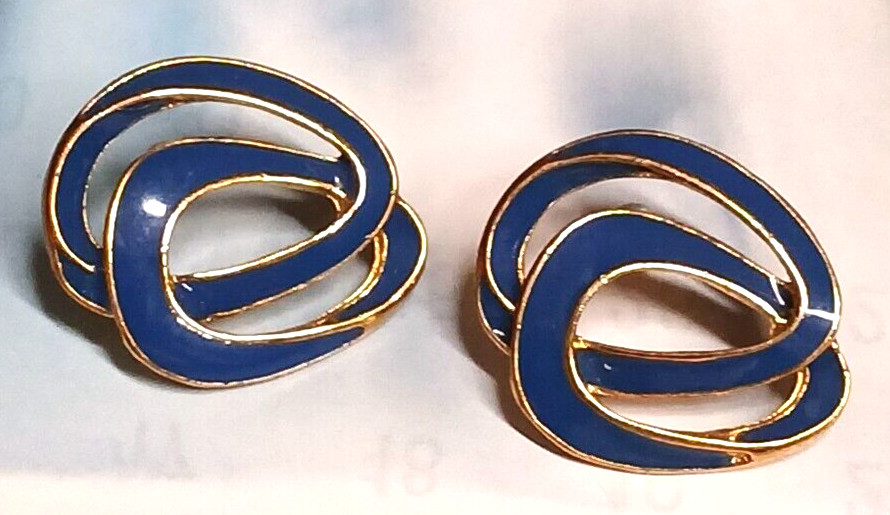 Blue Enamel and GoldTone Entwined Link Earrings