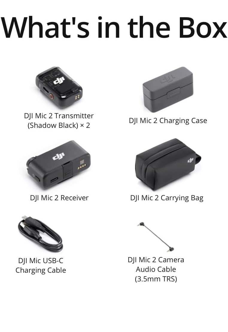 DJI Mic 2 (2TX+1RX+Charging Case)Wireless Microphone Lavalier,820ft(250m)Range