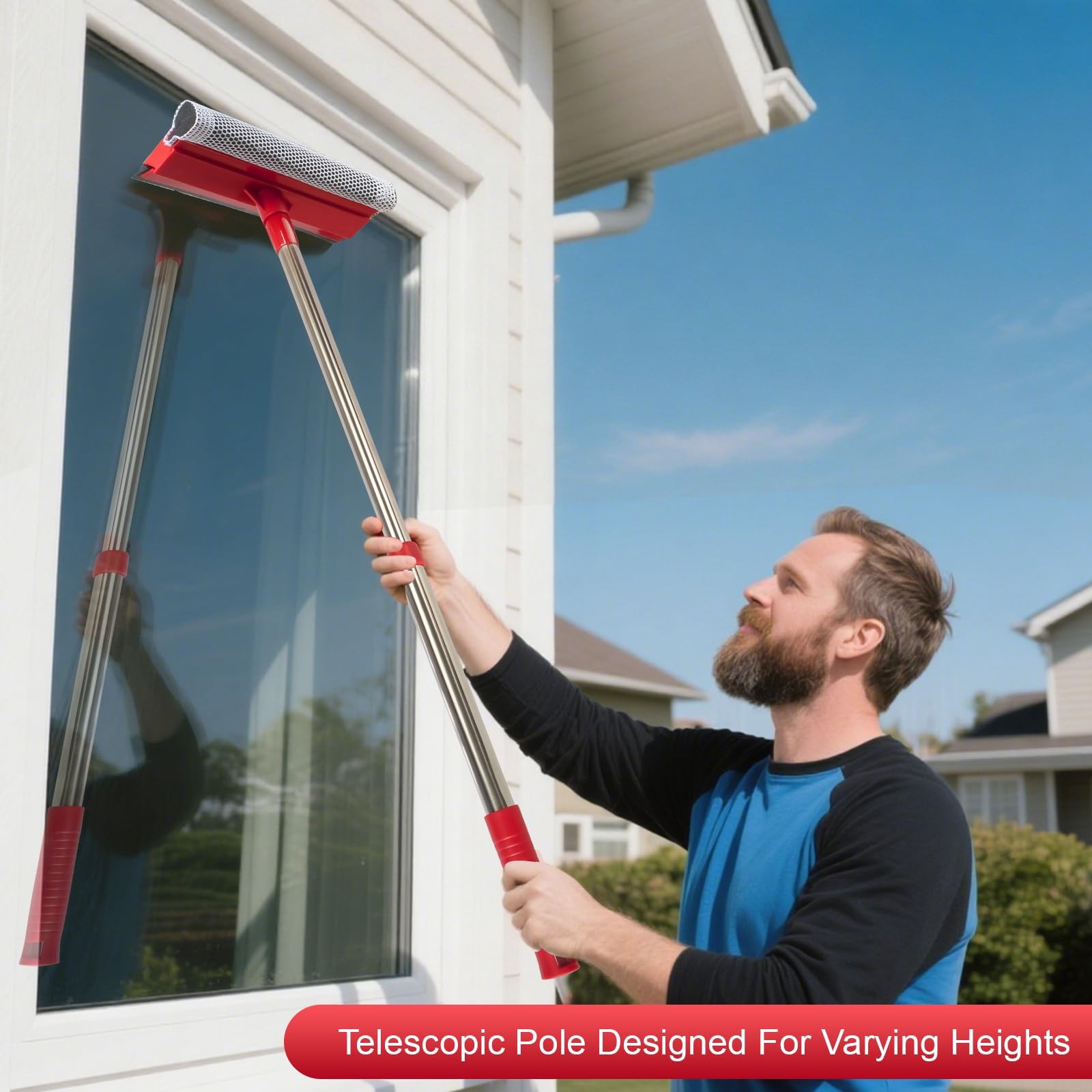 Professional Standard Window Squeegee,2-in-1 Cleaner 55 inches, Red