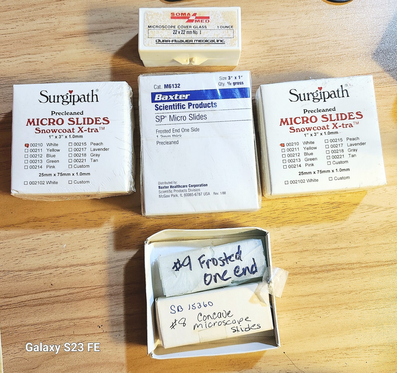 Frosted Microscope Slides. 3 Factory Sealed Boxes, 1 Box Cover Glass, & Concave