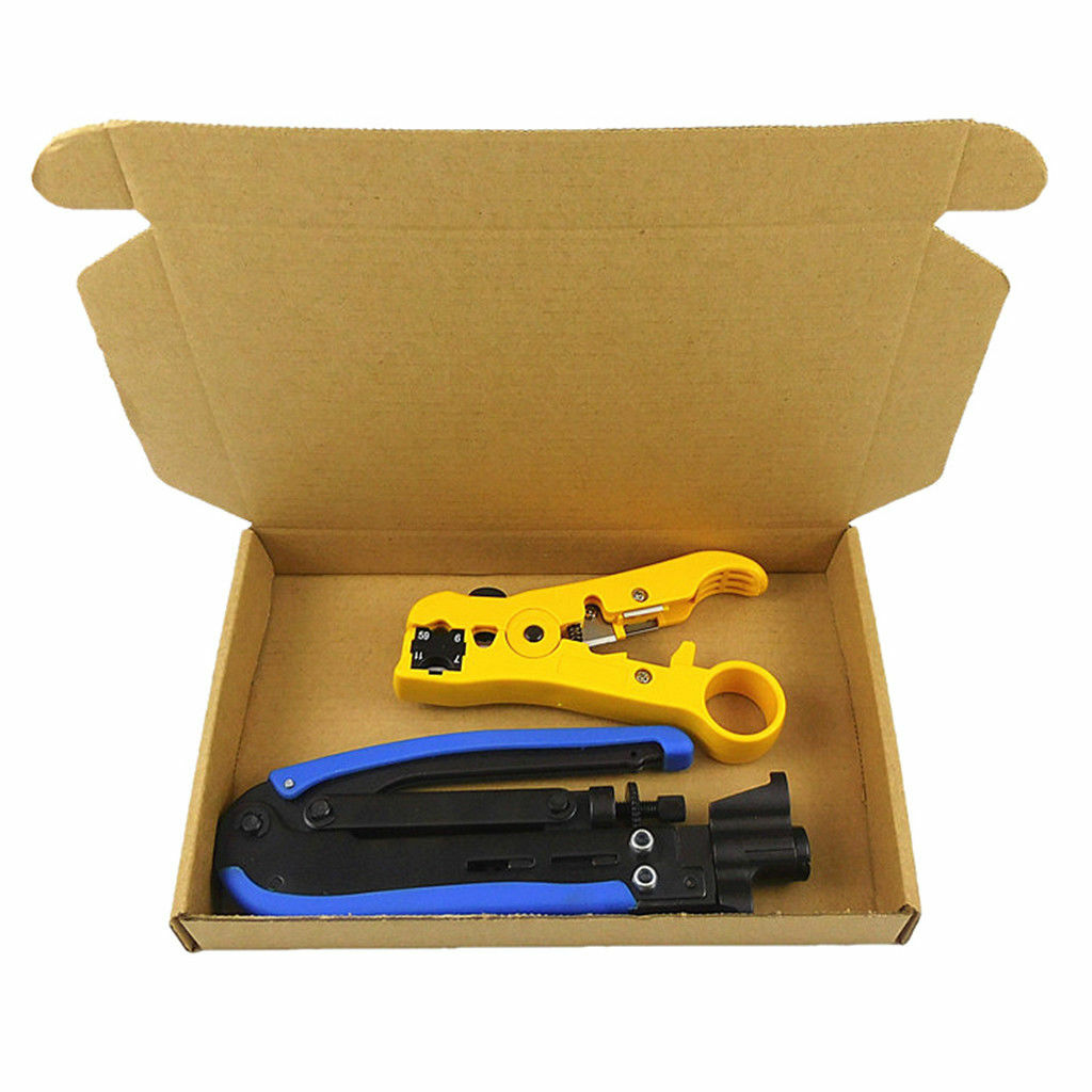 RG6 Coaxial Cable Stripper Crimper Tools Kit(20 Compression 10 Barrel Connector)