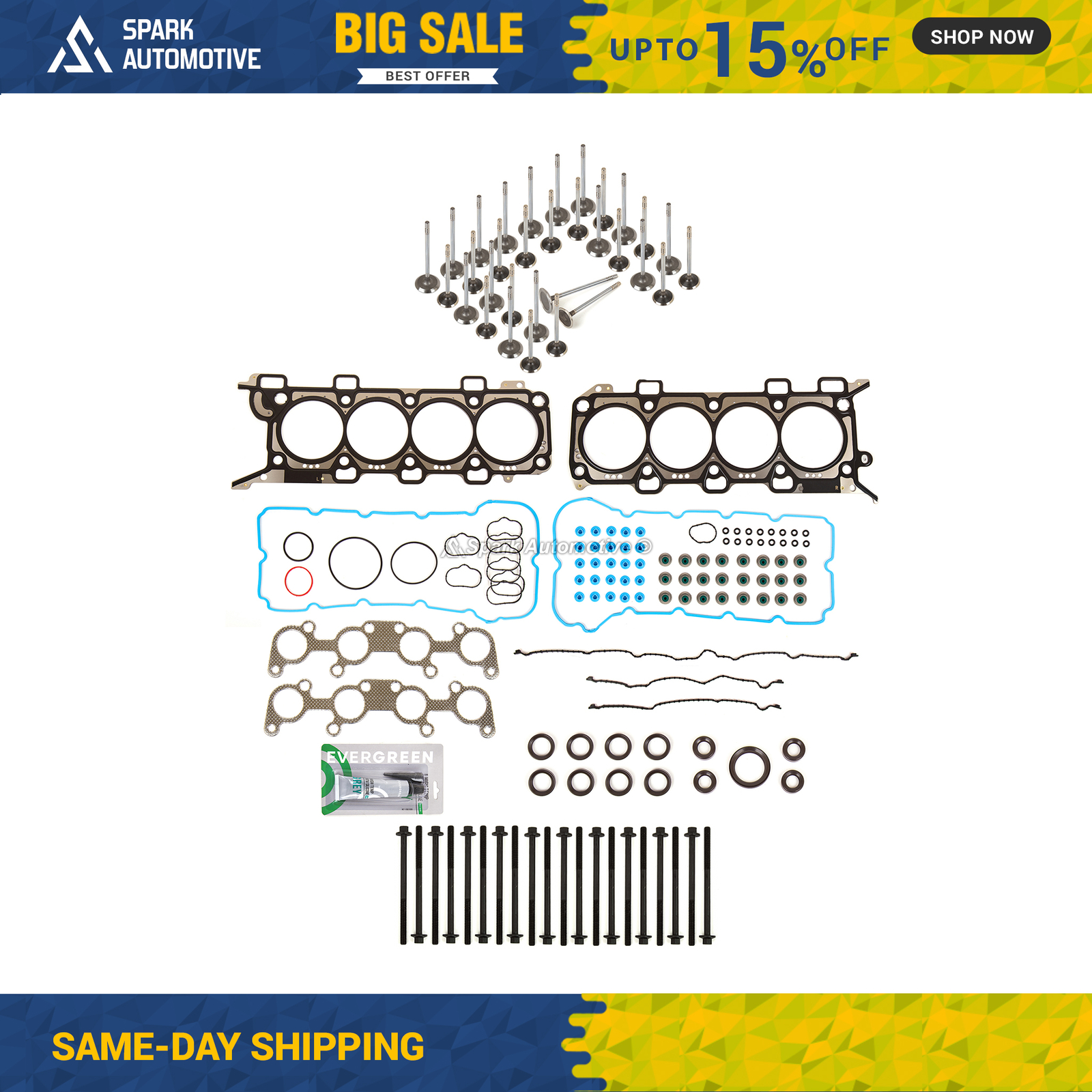 Head Gasket Set Intake Exhaust Valves 11mm Head Bolts Fit 11-14 Ford F150 5.0L