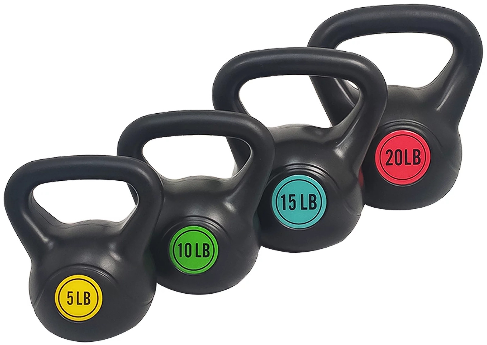 Wide Grip Kettlebell Exercise Fitness Weight Set, 4-Pieces: 5Lb, 10Lb, 15Lb and