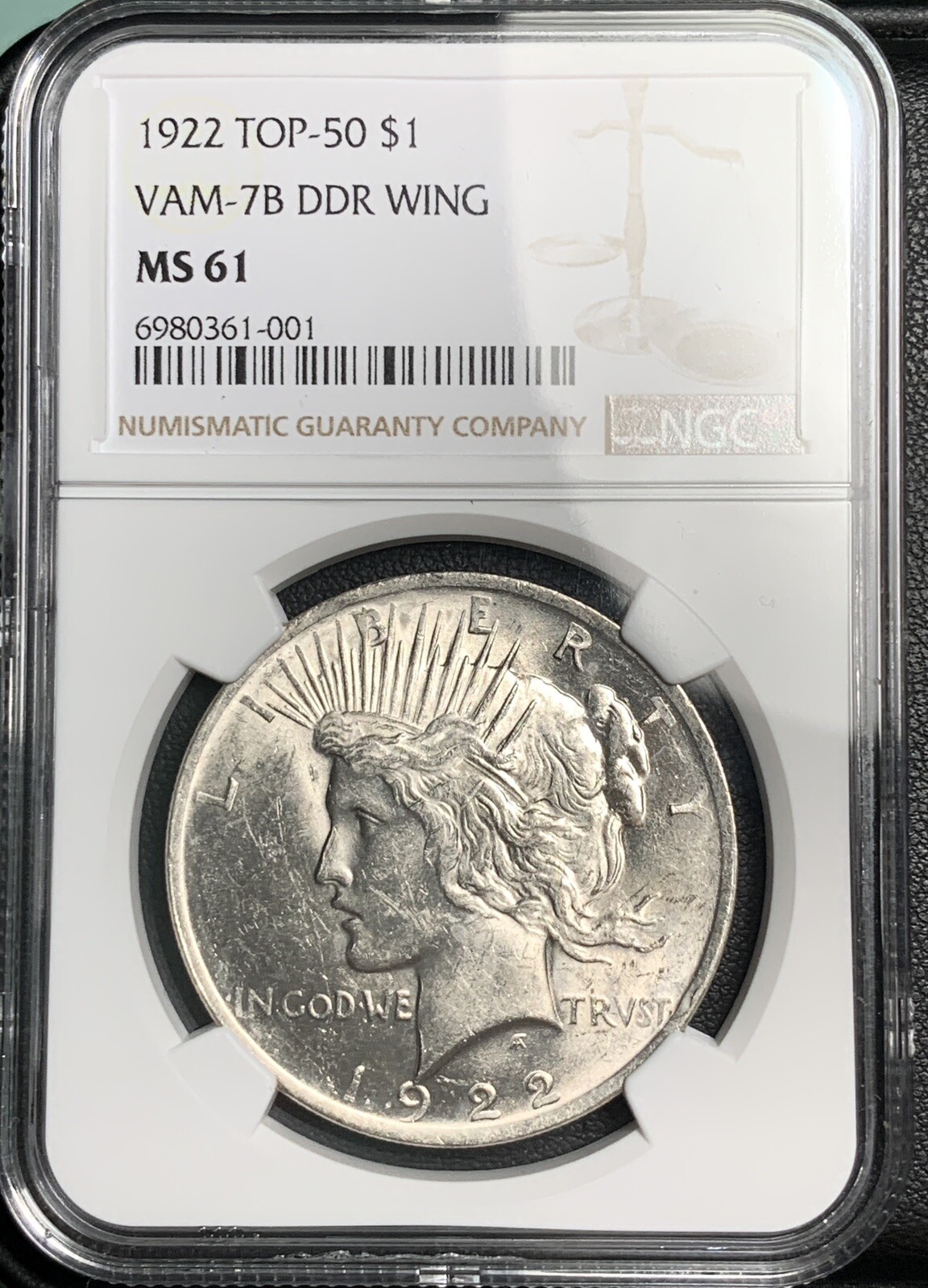 1922-P PEACE DOLLAR TOP 50 NGC MS61 VAM-7B DDR WING "TOP 50"