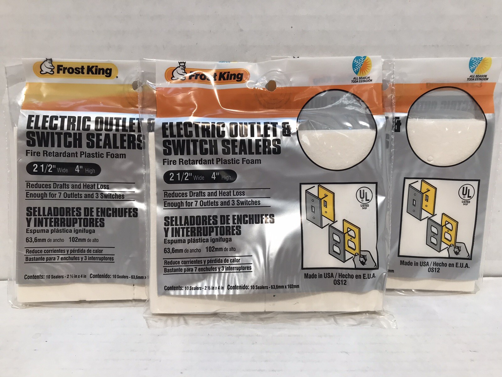 NEW Frost King Lot Of 3 pkgs. Electrical Outlet & Switch Sealers 30 Pieces