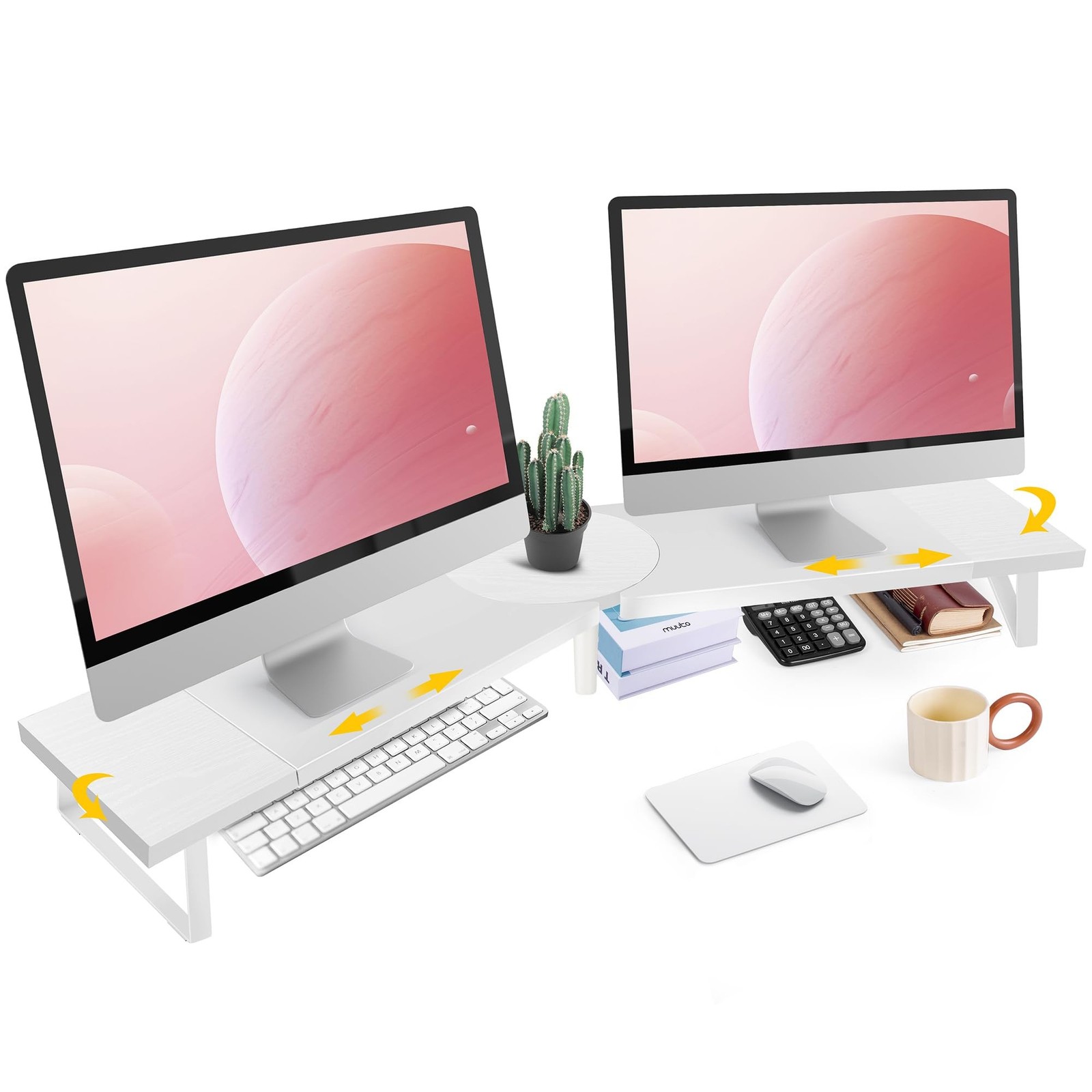 Across-Star Dual-Monitor Stand for Desk - Large Adjustable Length and Angle R...