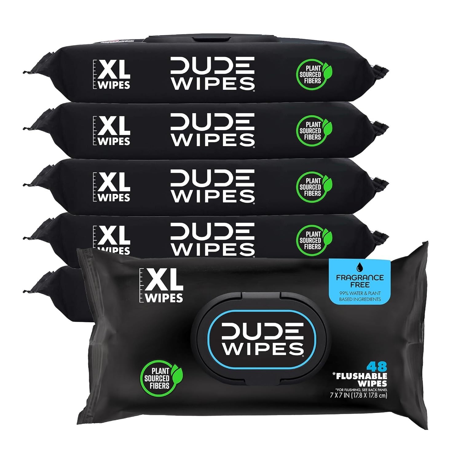 DUDE Wipes - Flushable Wipes - 6 Pack, 288 Wipes - Unscented Extra-Large Adult W
