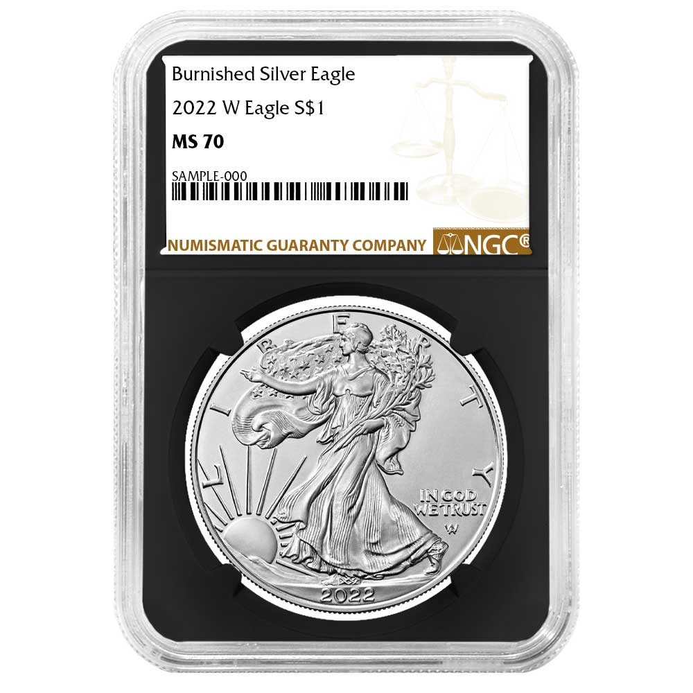 2022-W $1 1-oz Burnished American Silver Eagle NGC MS70 Brown Label Retro Core