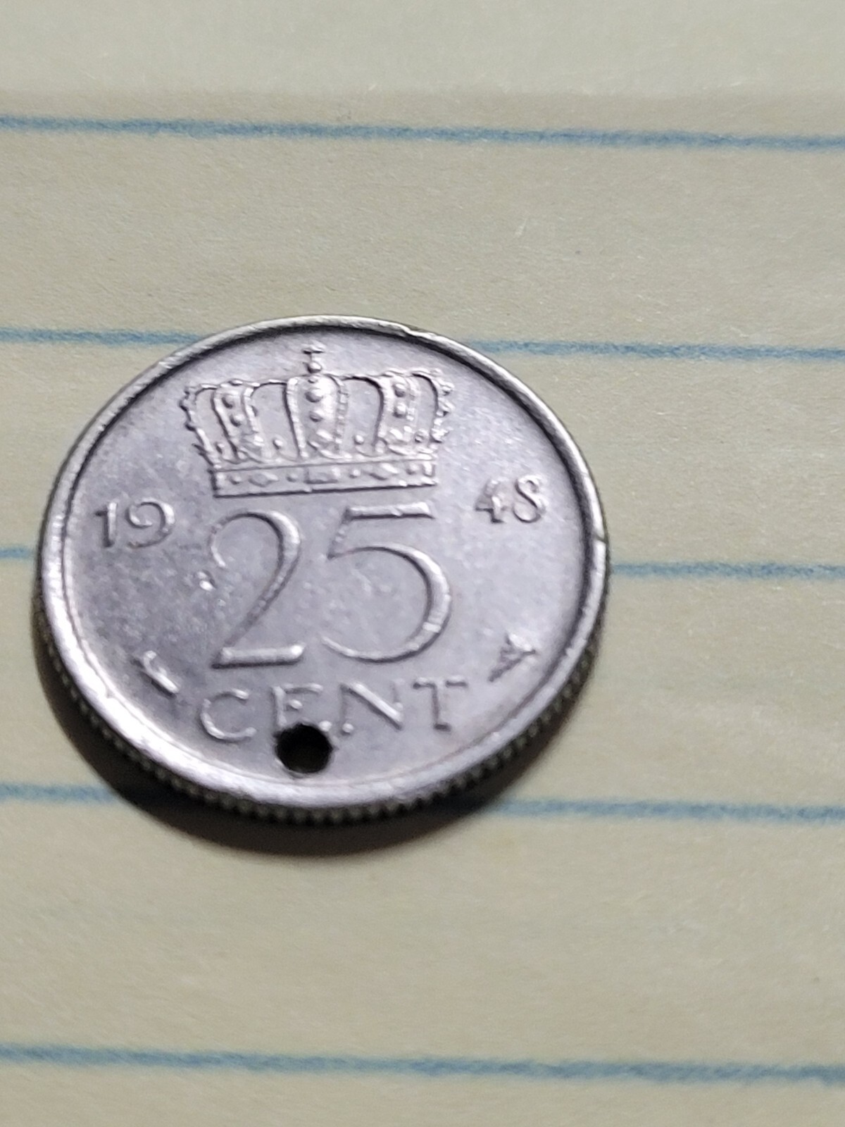 1948 NETHERLANDS 25 CENT COIN (VF)