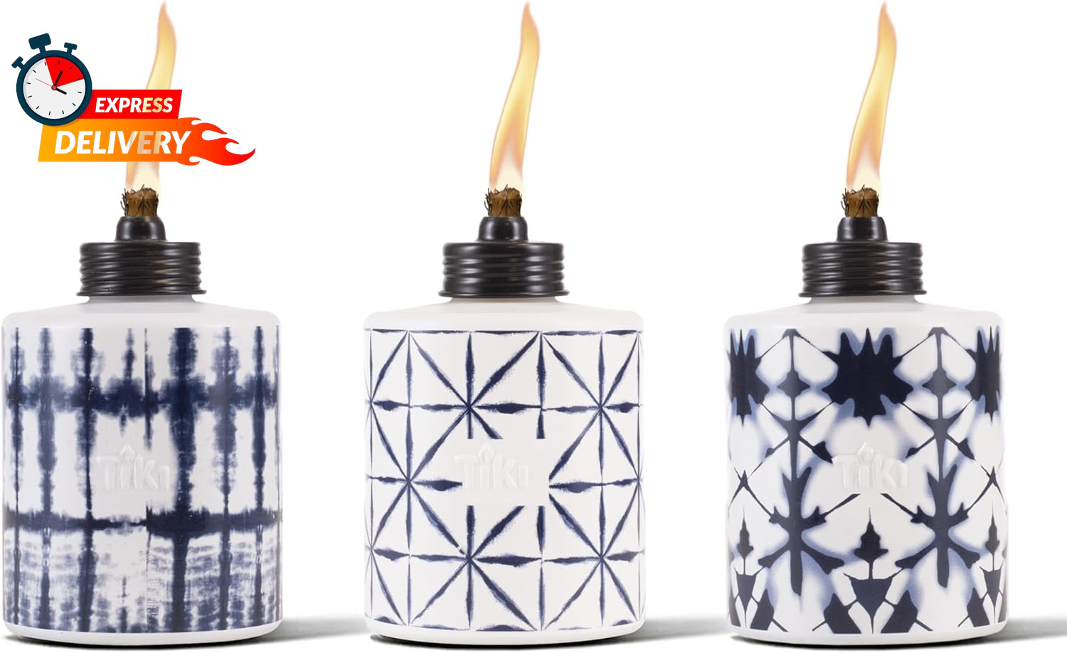 Glass Tie-Dye Tabletop Torches, 3-Pack – Decorative Outdoor Torches for Patio