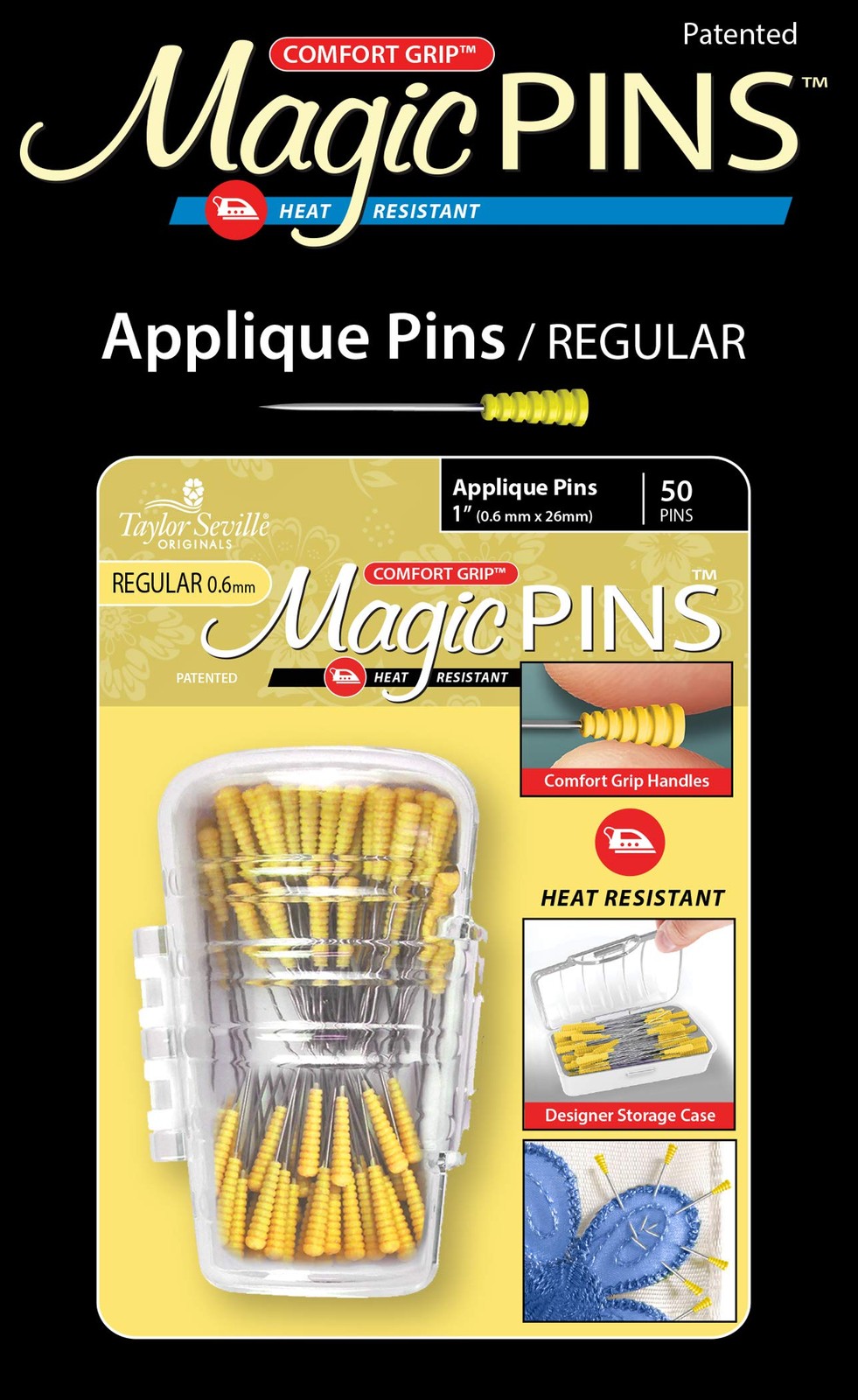 Taylor Seville Originals Comfort Grip Magic Pins Applique Regular -Quilting S...
