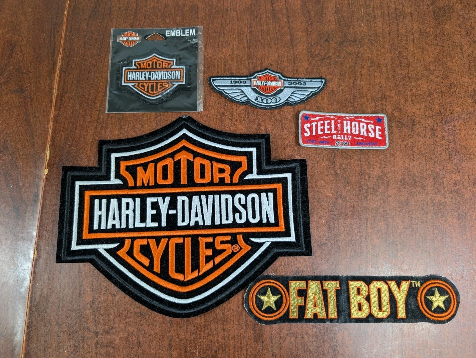 Lot Of 5 Vintage Harley Davidson Fat Boy Embroidered Iron-on Patches Biker Moto