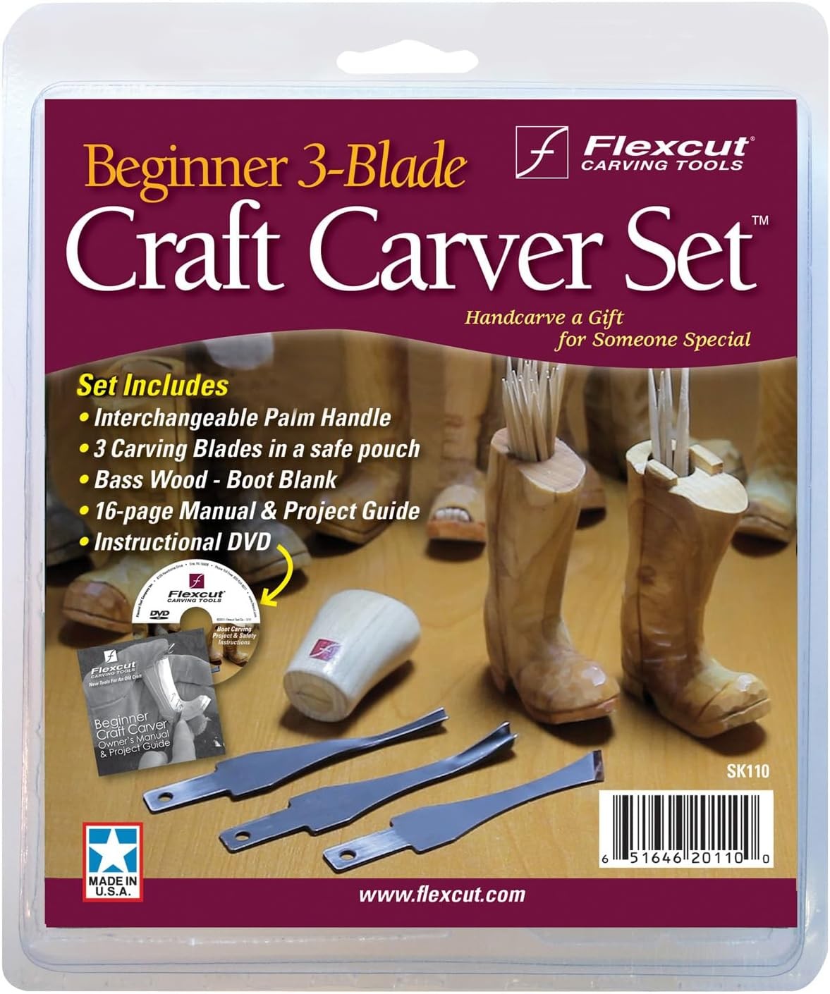FLEXCUT Carving Tools, Beginner Craft Carver Set, 3 1.3", Brown