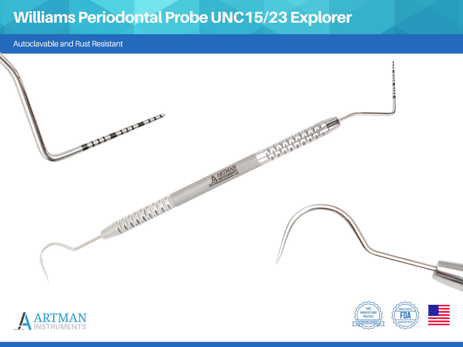 Dental Williams Periodontal Probe UNC15/23 Explorer Double Ended