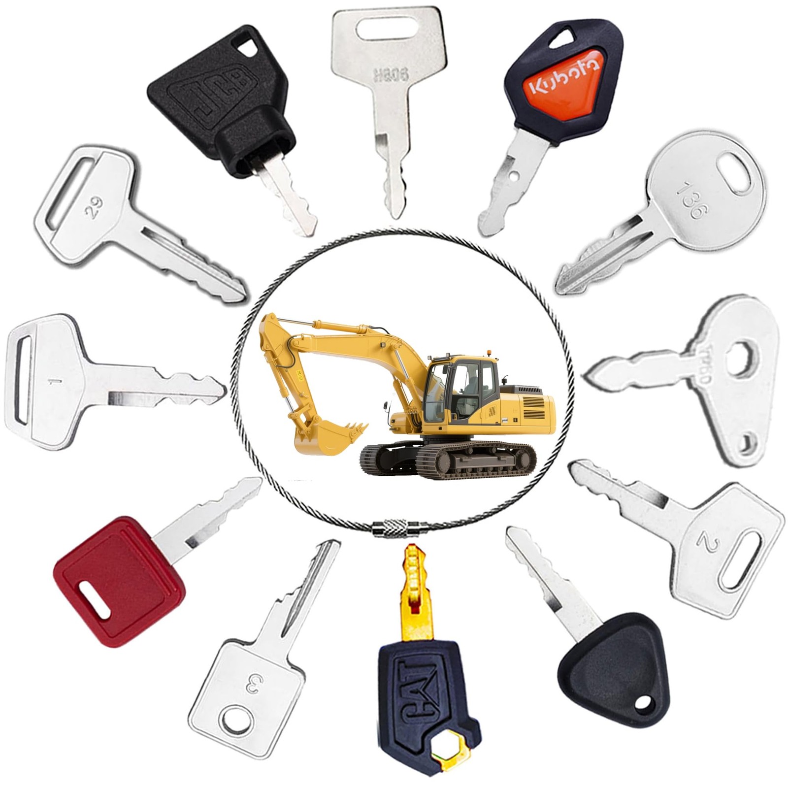 12 Pcs Dumper Keys, Ignition starter Key Set, Construction Universal Ignition St