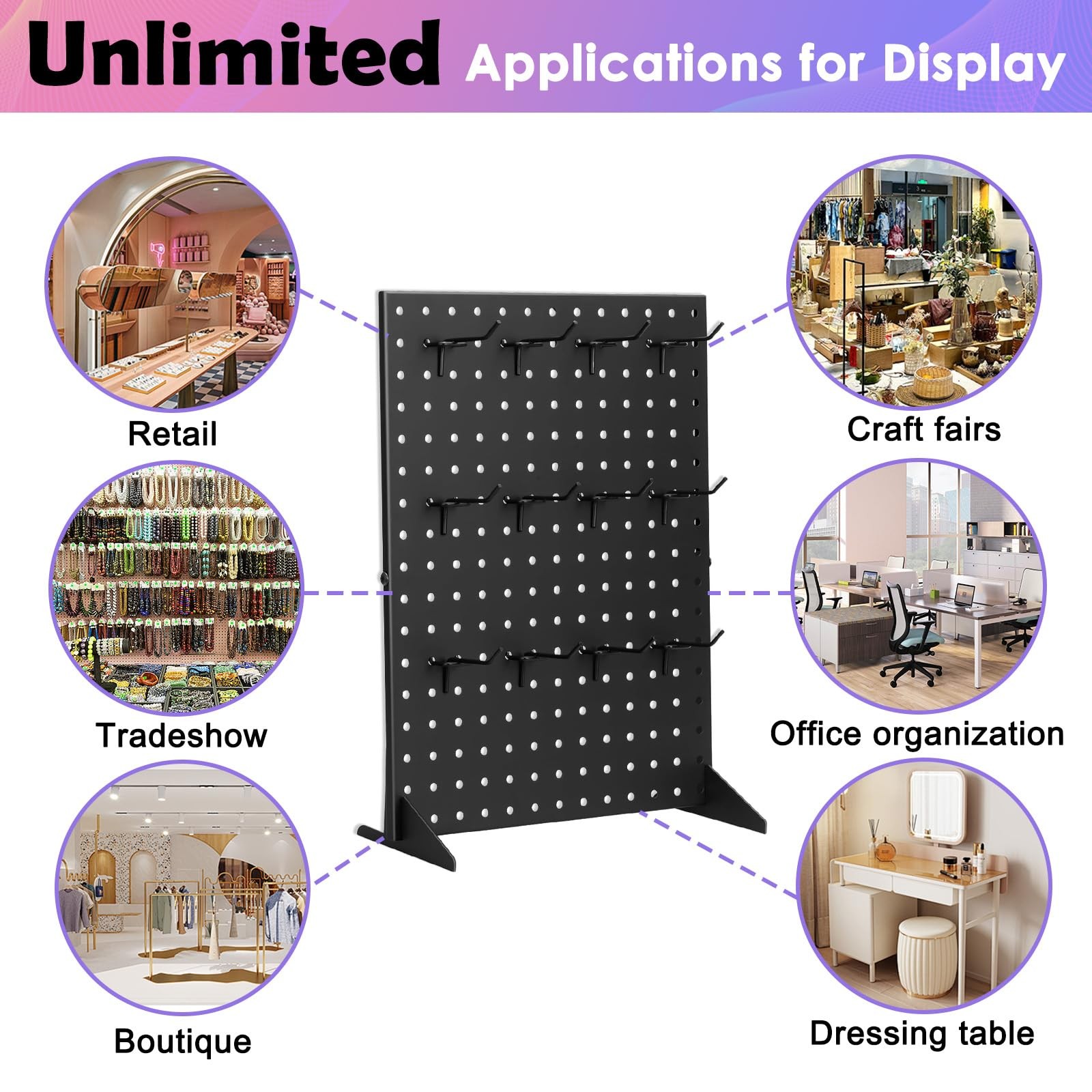 Peg Board Display Stand for Vendors with 12 Hooks Metal Tabletop Pegboard Dis...