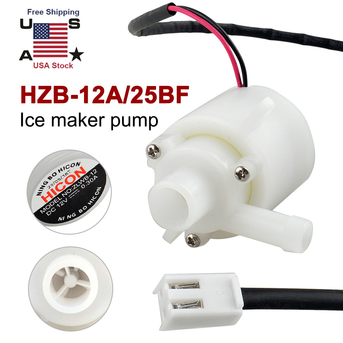 1Pcs Water Pump ZLWB-12 Input for Household Bullet Ice Machine HZB-12A/25BF New