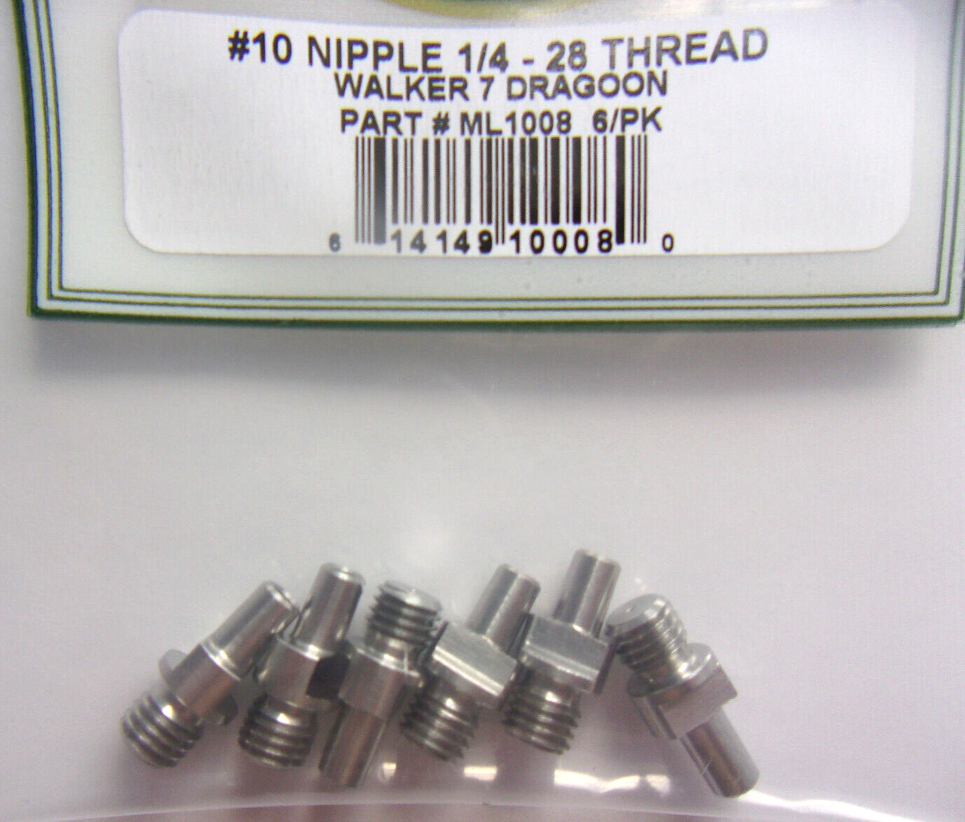6 Revolver Nipples - For Walker & Dragoon  - #11 Caps - 1/4-28 Threads Stainless