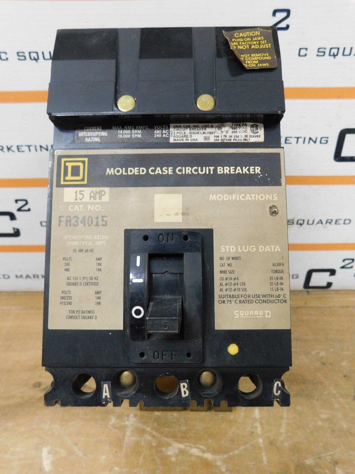 Square D FA34015 15AMP I Line Circuit Breaker used CSQ