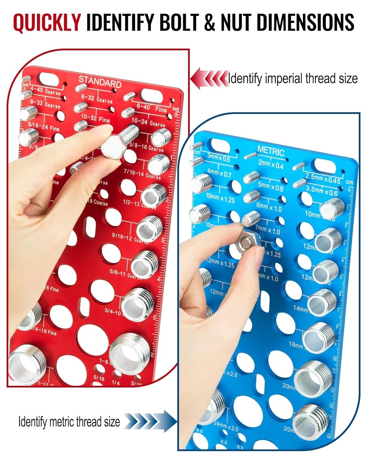 62pc Nut and Bolt Thread Checker SAE Metric Bolt Identifier & Drill Bit Gauge