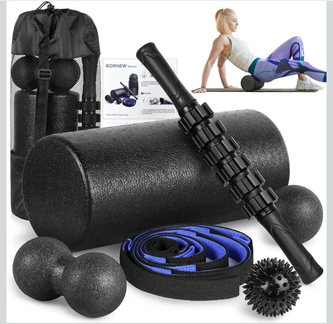 Foam Roller Set Back Roller, Roller Stick,2 Foot Fasciitis Ball Stretching Strap