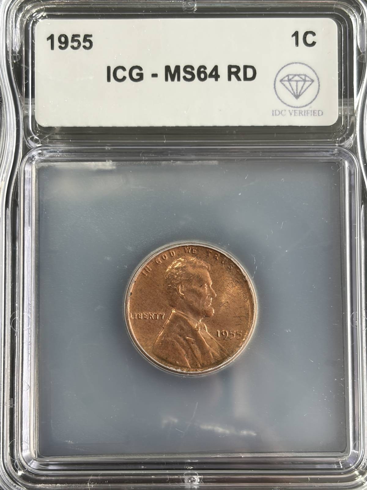 1955 Small Cents Lincoln, Wheat Ears Reverse ICG MS-64 Red IDC Verified