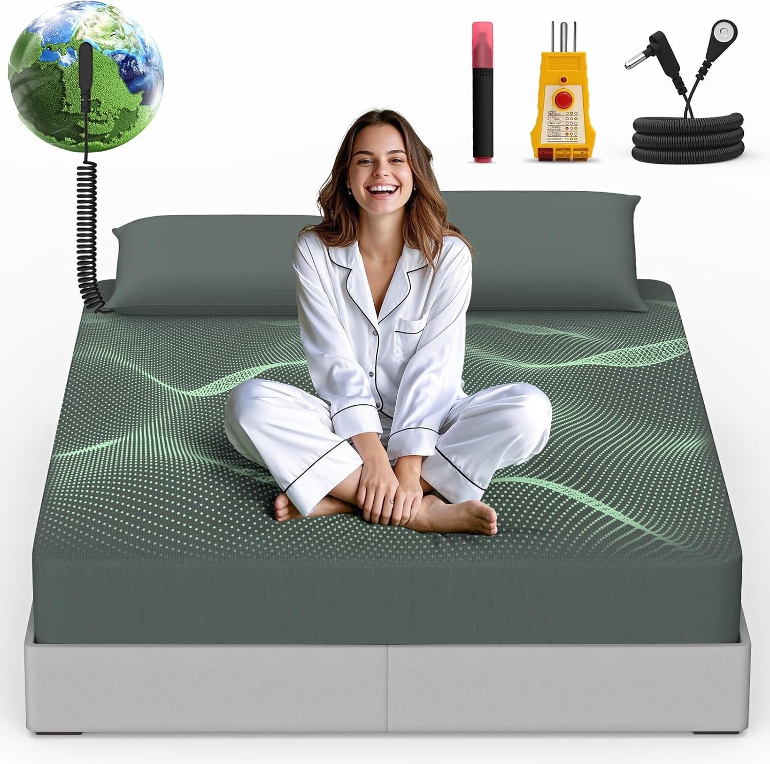 Grounding Sheets Gray Queen Size - 90% Organic Cotton + 10% Pure Silver Fitted B