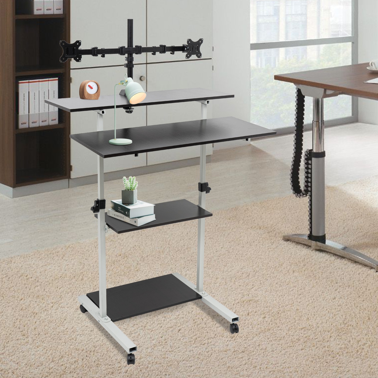 Mobile Standing Desk Adjustable Height Computer Rolling Laptop Cart Work Table