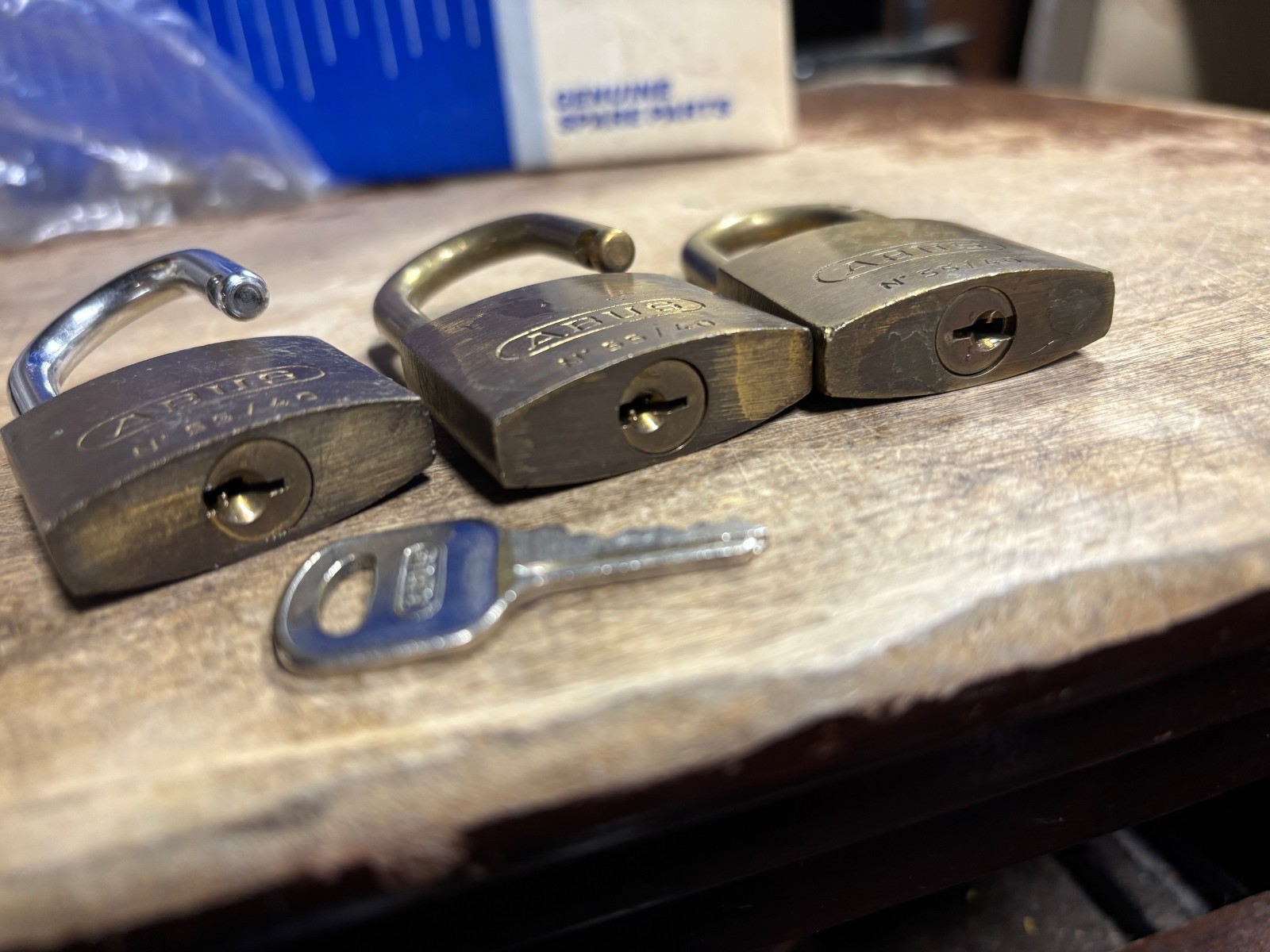 3 Abus 55/40 Kd Padlocks Brass 1 Key All Working