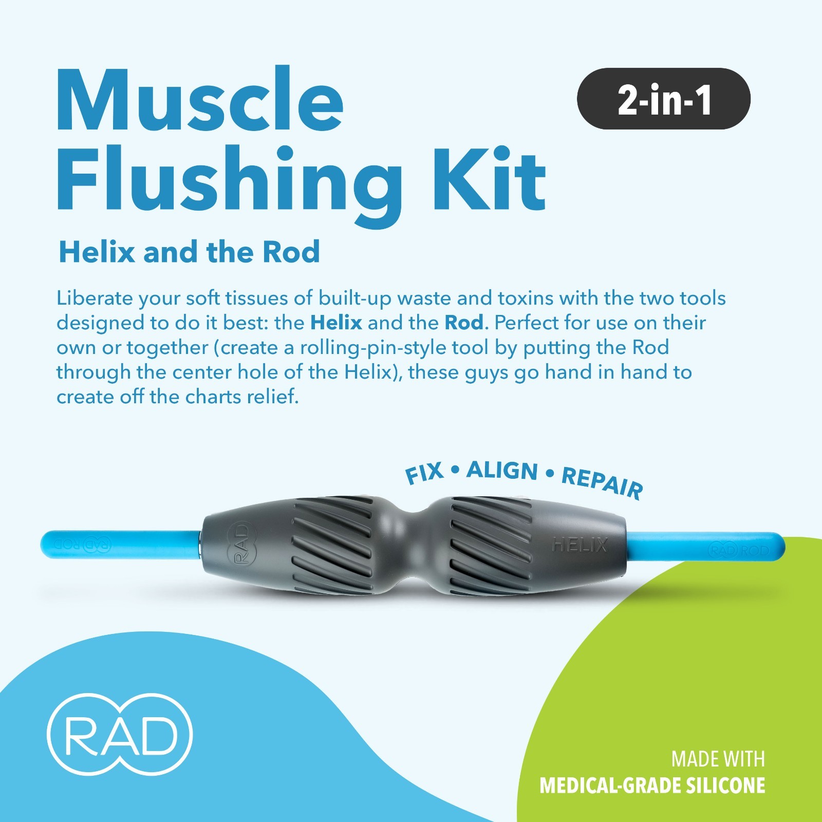RAD 2-in-1 Muscle Flushing Kit – Exercise Foam Roller & Massage Stick - NEW
