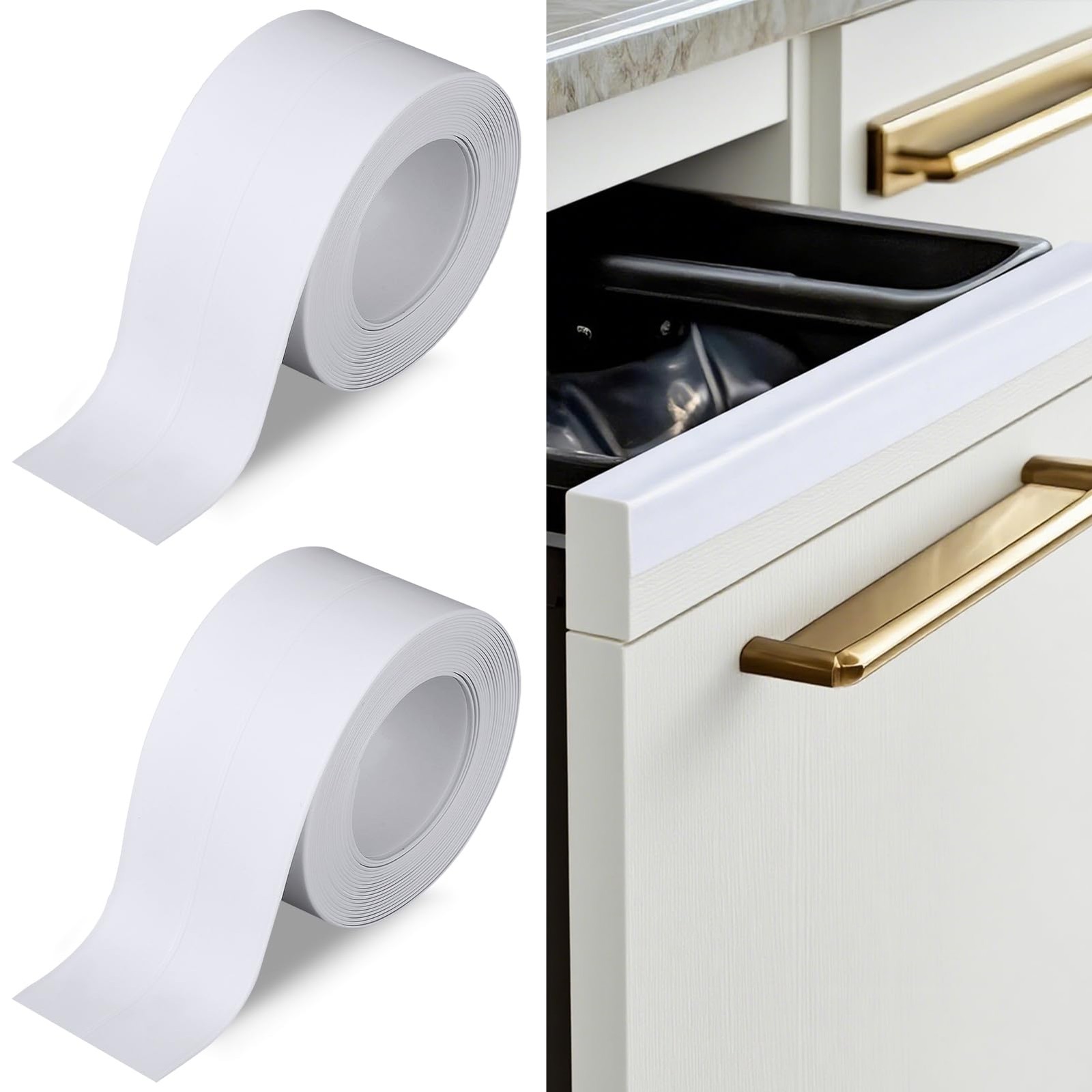 2 Rolls PVC Soft Cabinet Edge Protector for Kitchen Cabinets,Waterproof Self-...