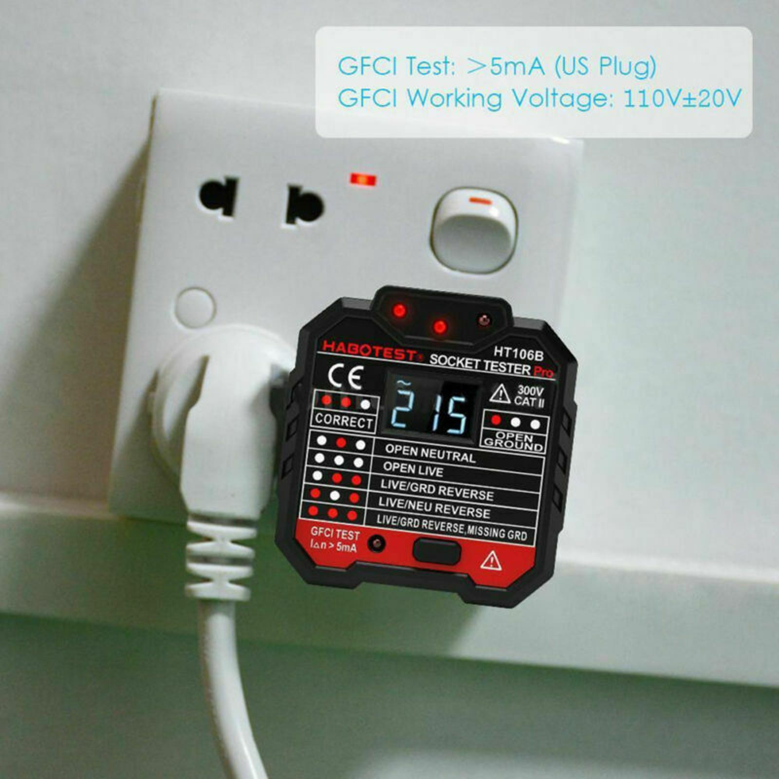 RCD/GFCI Socket Outlets Tester Circuit Voltage Line Detector Breaker Finder Tool