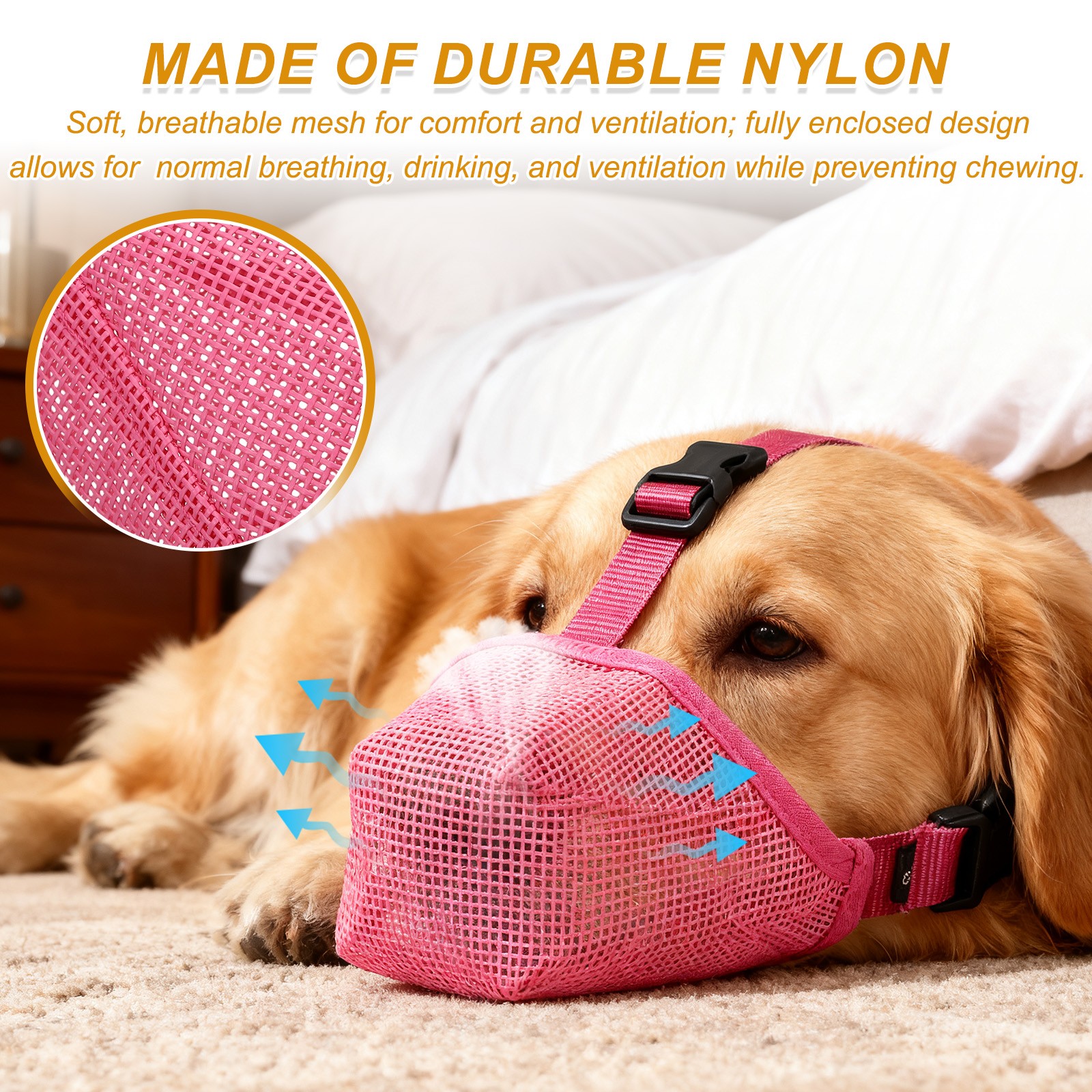 Dog Muzzle Soft Mesh Muzzle Adjustable Covered Mouth Guard Black M