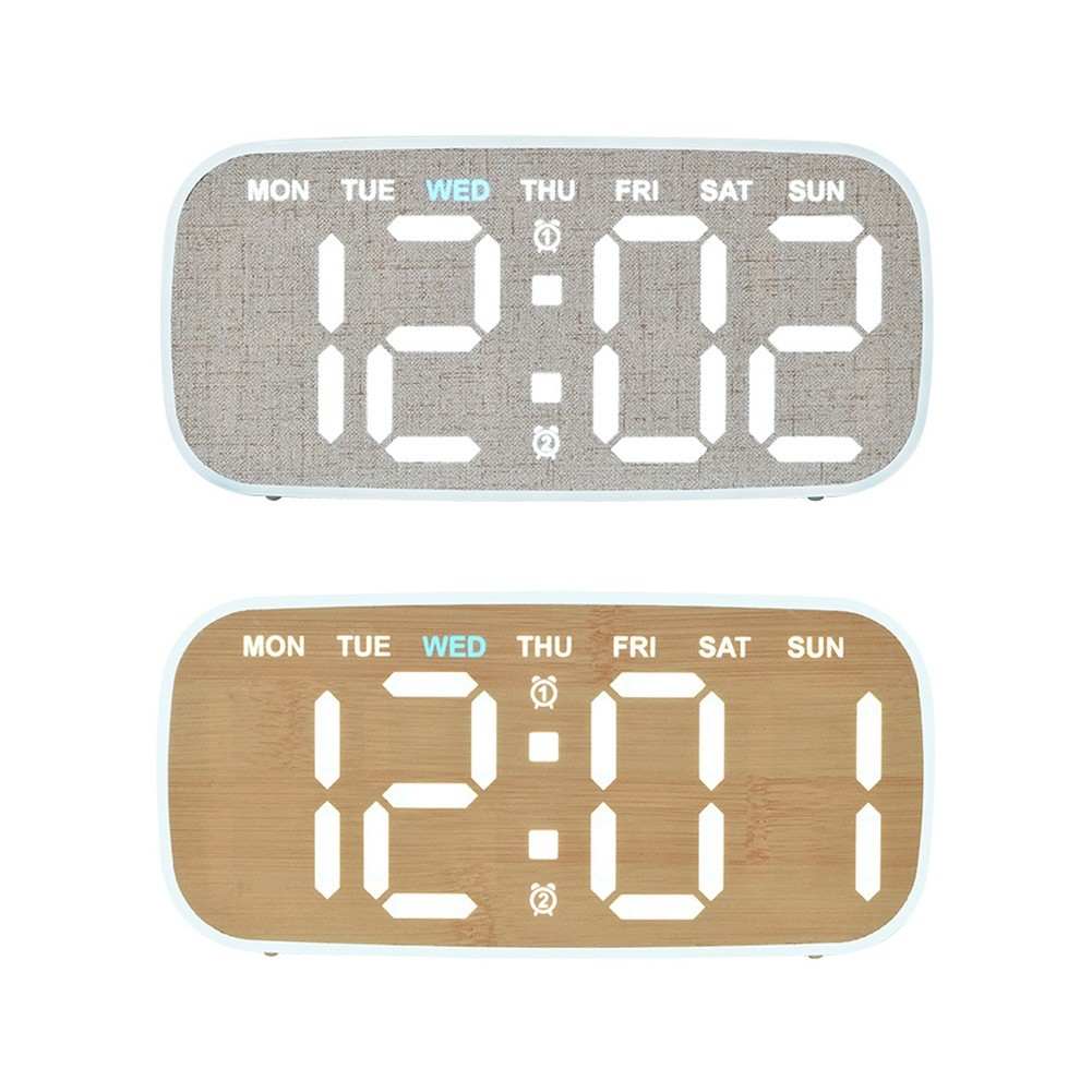 LED Alarm Clock with Wooden Grain Pattern and Multi-Position Mounting Options