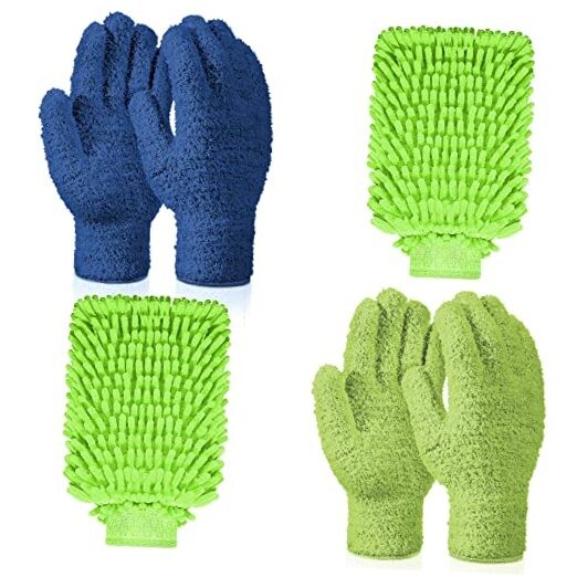 6 Pcs Microfiber Dusting Mitt Gloves Microfiber Washable Navy Blue, Green