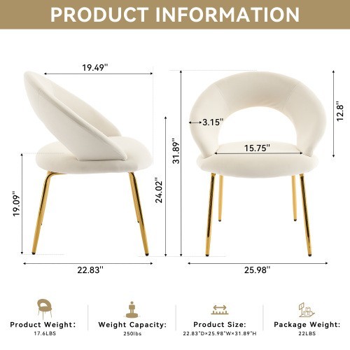 dining chair， Velvet fabric chair with golden legs is suitable for the kitchen