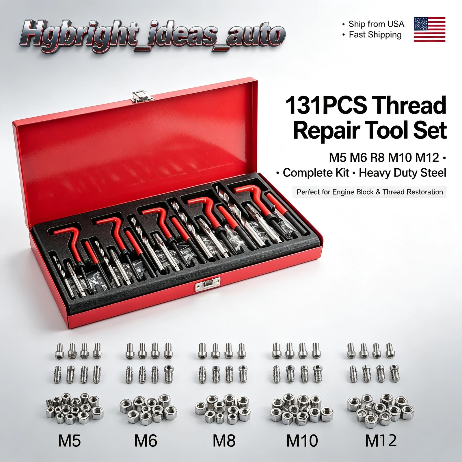 Helicoil Type Thread Repair set rethread Stripped Metric M5 M6 M8 M10 M12 131PCS
