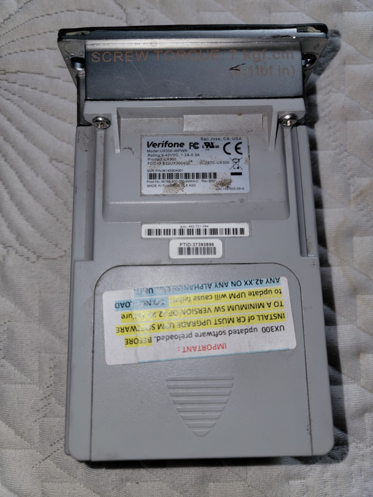 Untested Verifone UX300-WPWR Credit Card Reader