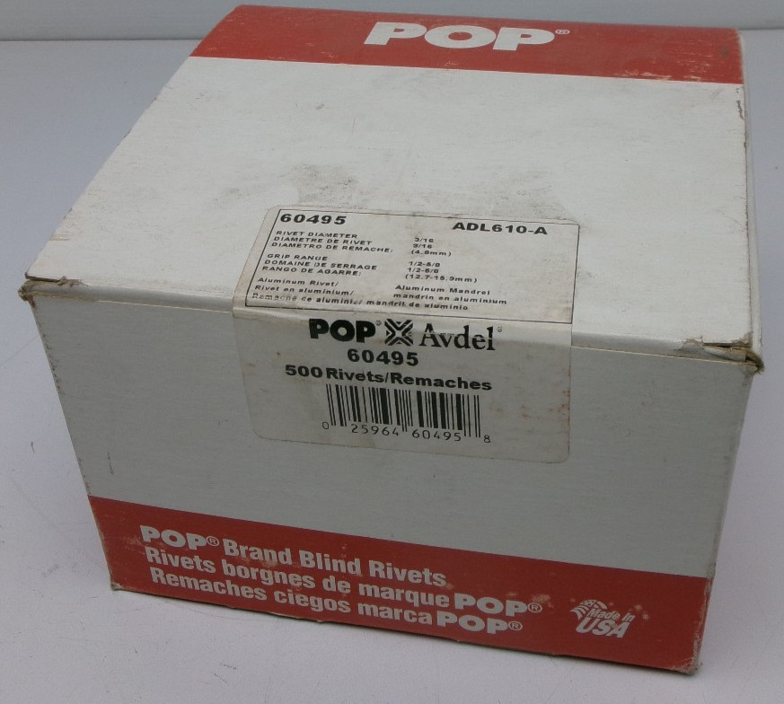 POP BRAND BLIND RIVETS ADL610-1  3/16" DIA.1/2-5/8" GRIP RANGE - 500 PCS #586A