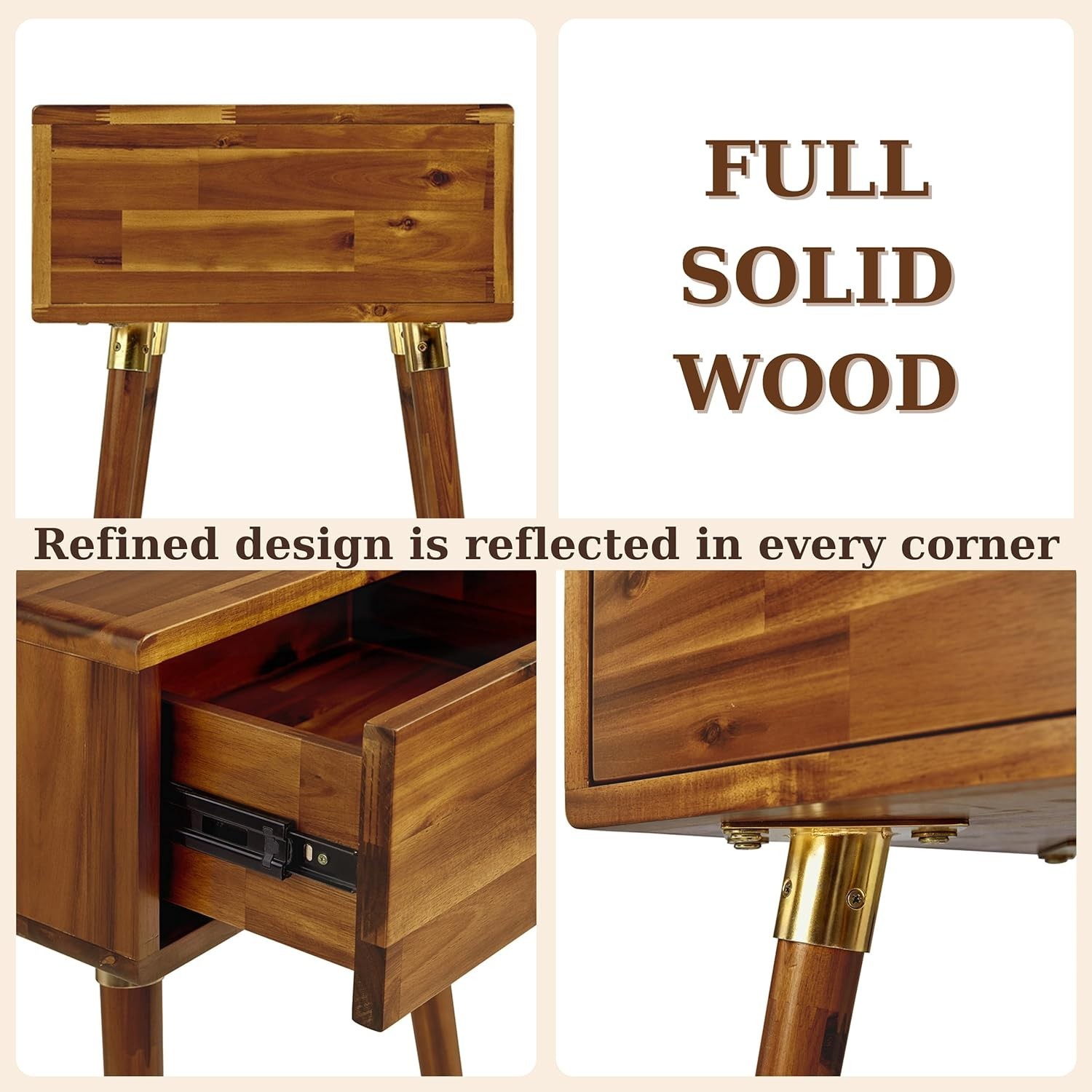 Caden Solid Wood Nightstand/Side Table/End Table Fully Assembled W/ 1-Drawer Mid
