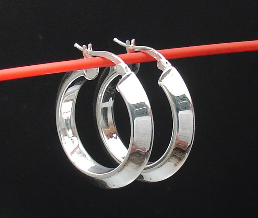 1" Polished Knife Edge Round Hoop Earrings Real 925 Sterling Silver 25mm