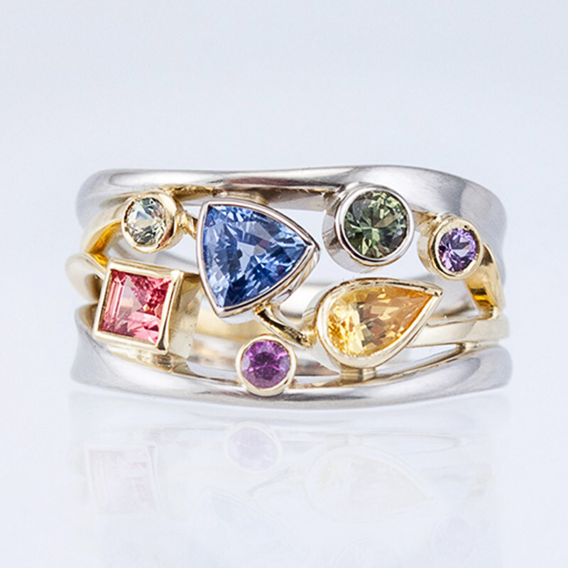 11mm Silver&Gold Band Women's Stainless Steel Multi-color AAA Cz Ring Size 6-10