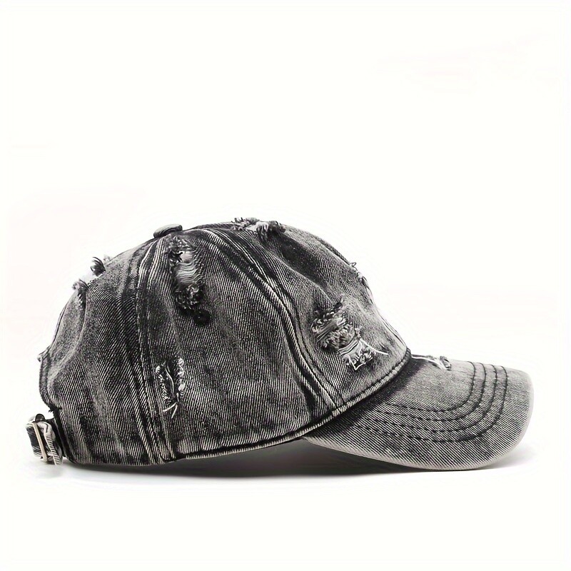 Unisex Washed Denim Baseball Cap Hat Ripped Distressed Destroyed Adjustable