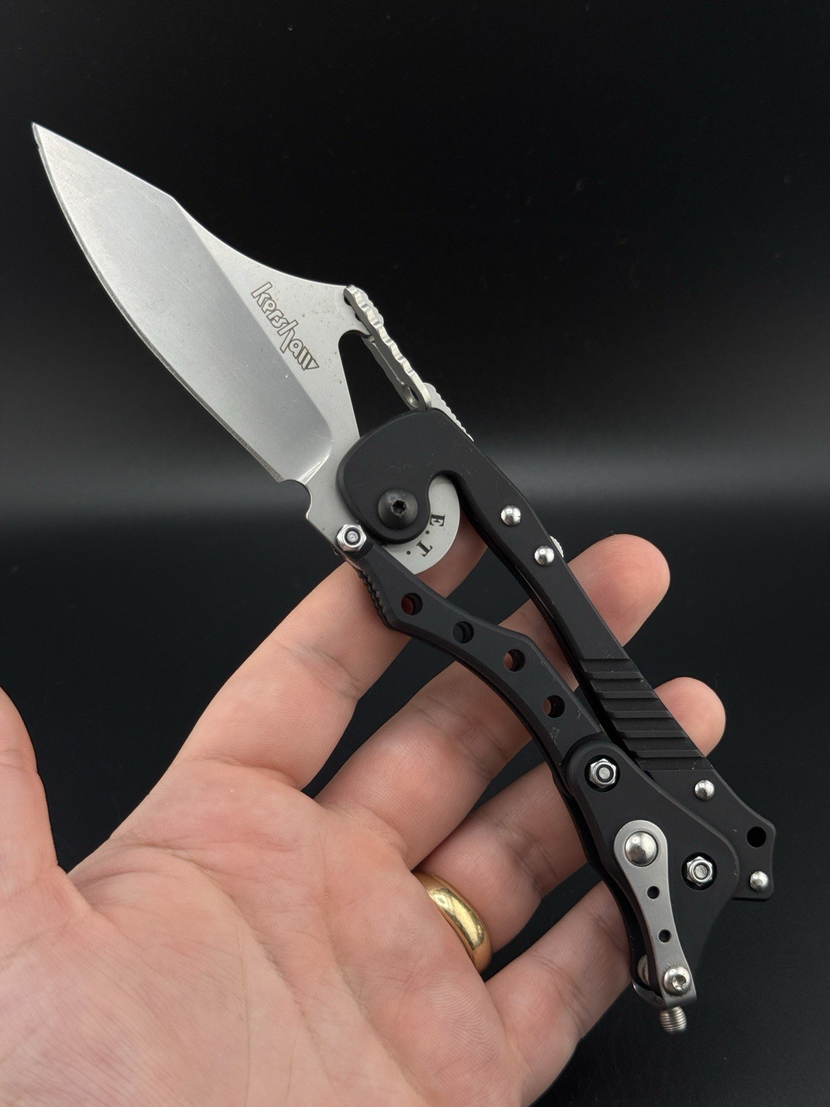 KERSHAW 1900 ET DESIGN G & GHAWK ET EXTERNAL TOGGLE 3.25" KNIFE USED