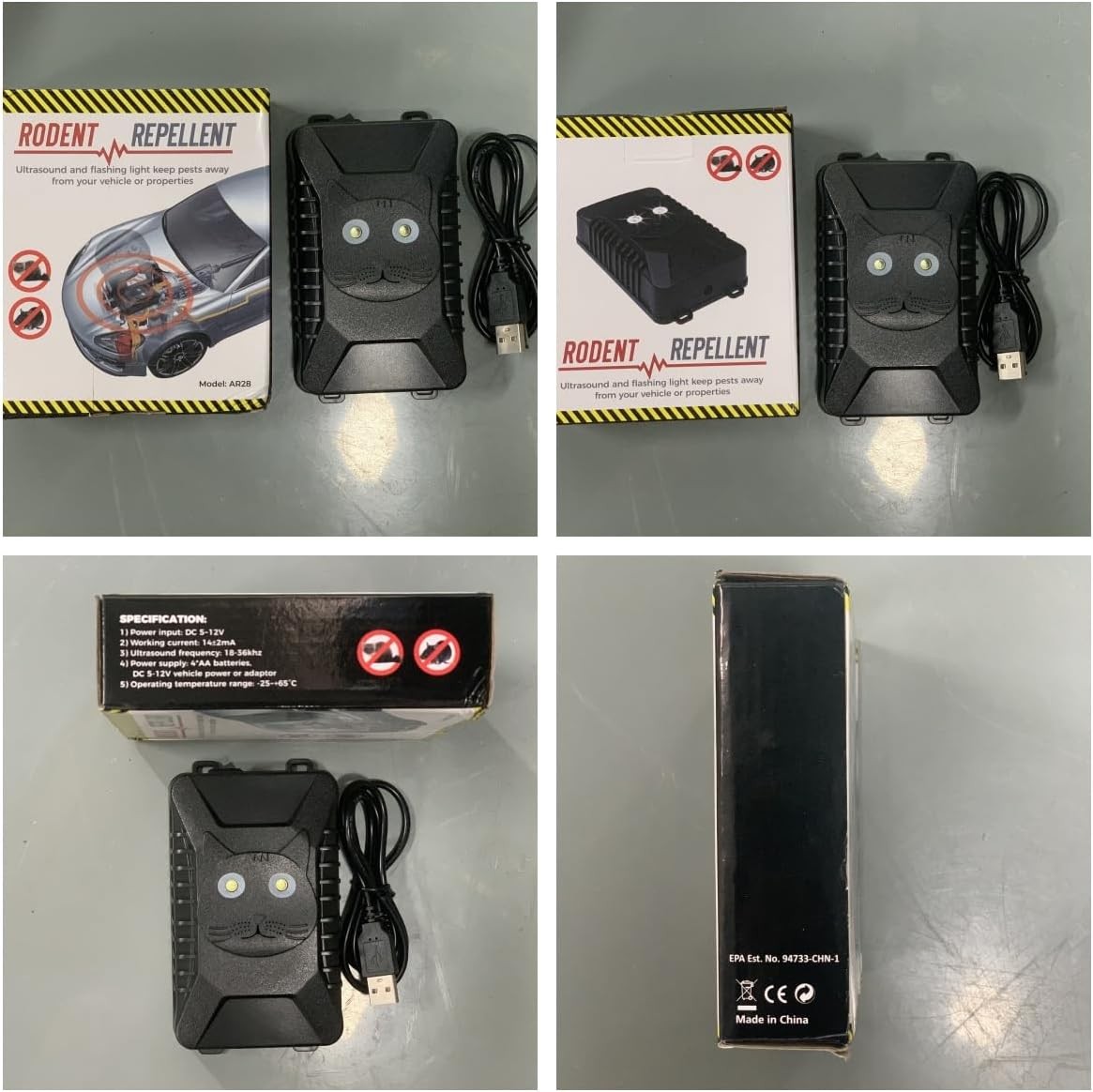 4PK Ultrasonic Mouse Repellent - Car/Indoor, Strobe Light, Battery Power