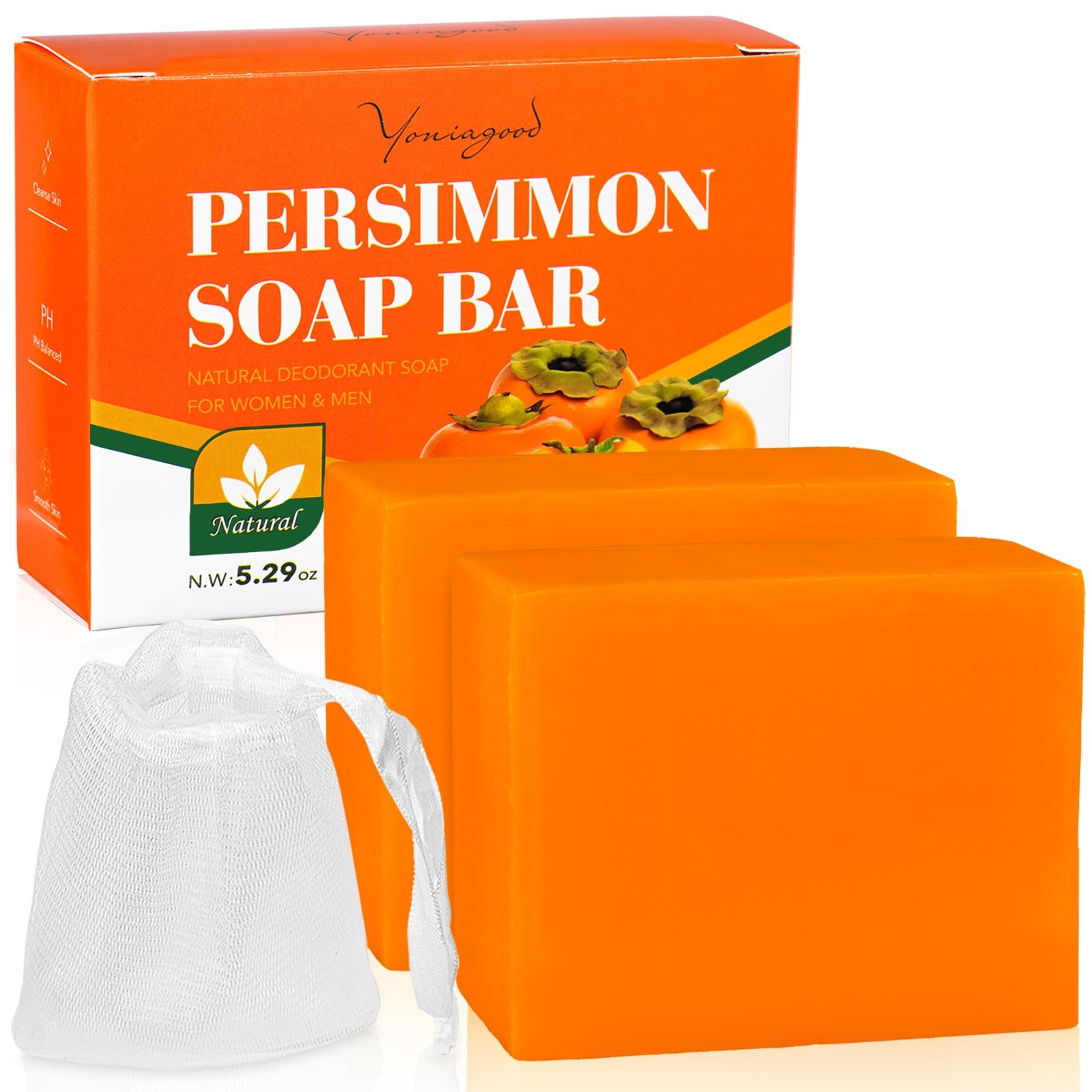 yoniagood 2 PCS Persimmon Soap Bar for Old People Smell, Natural Body Odor Contr