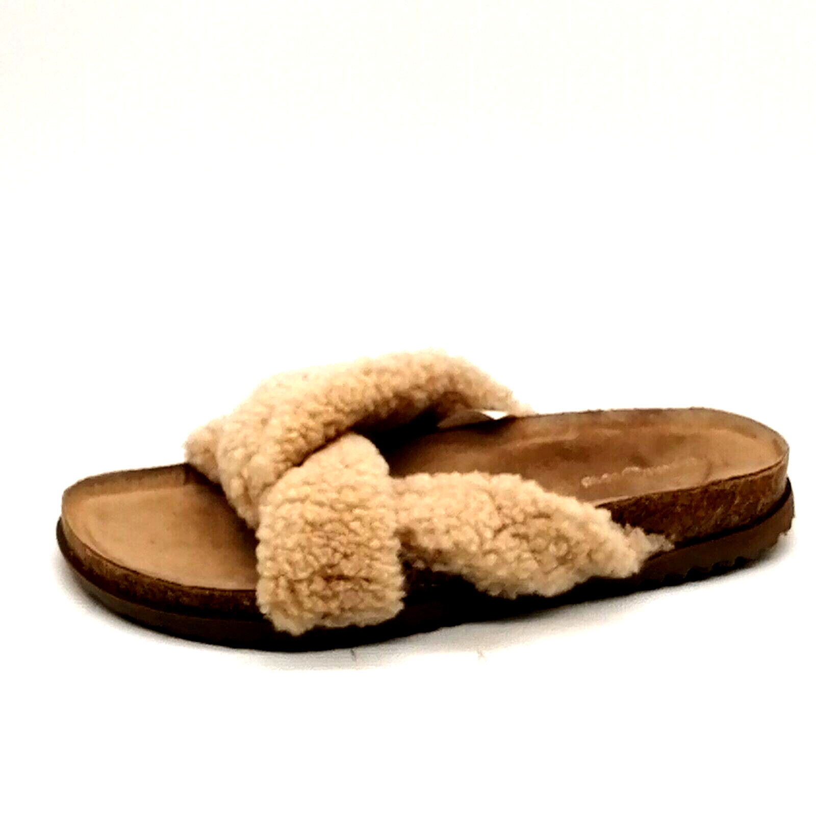 Treasure & Bond Womens Davina Fab Flat Heel Slide Slipper Tan Faux Fur Sz 7 M